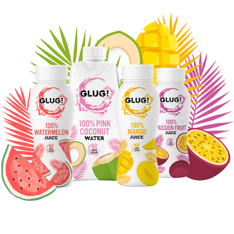 Glug Drinks, Watermelon, Pink Coconut, Mango and Passionfruit